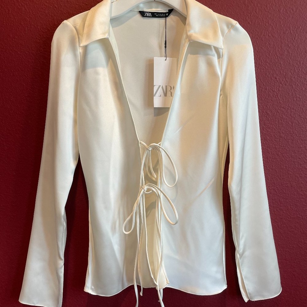 NWT Zara Satin Effect Shirt with Ties- Size Small